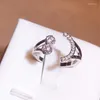 Anillos de racimo Clásico Hueco Irregular Sonrisa Luna Redondo Diamante completo Anillo de pareja para mujer Geométrico Plateado Regalo de San Valentín Joyería