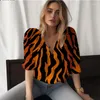 Женские блузки летние женские рубашка леопардовый рисунок 3D -принте дикий случай повседневного стиля тенденции моды
