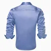 Chemises décontractées pour hommes Salut-Cravate Haze Bleu Solide Soie Hommes Revers À Manches Longues Robe Chemise Blouse Douce Pour Homme Formel Mariage Cadeau D'affaires