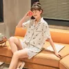 Women's Sleepwear Sexy Women 2PCS Nightwear Print Floral Rayon Pajamas Suit Sleep Set Loose Lingerie Home Clothing Summer Pijamas Sets