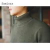 Pulls pour hommes Samlona automne pull à col roulé tricots hommes pulls décontractés intelligents vert noir hiver tricoté vêtements pour hommes 2023