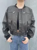 Vestes pour femmes Cool PU cuir Crop veste femmes court recadrée Bomber femmes noir Faux manteaux Streetwear effet usé