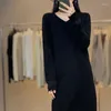 Casual Dresses FRSEUCAG Wool Women's Dress Sweater Long Loose Solid Color Cashmere Knitted V-neck Pullover Simple Line