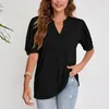 Camicette da donna T-shirt traspirante Lady Loose Chic scollo a V manica a bolle morbida camicetta estiva casual per A