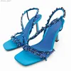 Chaussures habillées strass luxe femmes talons hauts bleu vert chaussures de fête mode rivet mince talons hauts sandales femmes été femmes Z230804