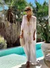 Basic Casual Dresses Elegant Gold Embroidered Kaftan Retro V-neck White Dress Women Clothes Summer Beach Wear Swim Maxi Dresses N1373 230803