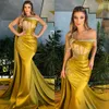 Sexy Amarelo Sereia Vestidos De Noite Strapless Beads Cintura Ilusão Formal Party Prom Dress Tapete Vermelho Vestidos Longos para ocasiões especiais