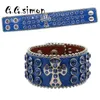 Bangle ggsimon vintage läder strassarmband punkrock rivet bred manschett pu gothic unisex män smycken 230803