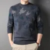 Swetery męskie MLSHP geometryczne Jacquard luksusowe okrągłe kołnierz komputer Komputer Kopite długie rękawy Casual Male Sweter 3xl