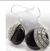 Dangle Earrings Jewelry Handmade 925 Sterling Silver 18 18mm Nature Black Natural Stone Beads Marcasite