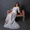 Abiti casual Elegante pizzo bianco con volant in tulle Abito lungo premaman a Pography Sexy vedere attraverso la maglia donne incinte al largo della spalla