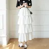 Skirts High Waist Ruffles Women's Cake Long 2023 Spring Summer Solid Pleated Korean Chic White Straight Female