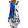 Plus size Dresses Fashion Boho Flower Printed Short Dress Summer Women Irregular Wide Hem Casual Loose Beach Sleeveless Size S 5XL 230803