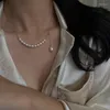 Choker ALLME INS Mode Y-Form verstellbare Süßwasserperlen-Perlen-Halskette 14 Karat vergoldetes Kupfer für Frauen und Mädchen