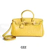 Ostrich Platinum Handbag Tote Luxury Autumn and Winter Yellow Pattern Bag Bag Fashion Lock Catch One Shoulder Cross Body with Logo Genuine Leather