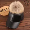 Bonés de Bola Moda Meninos Meninas Boné de Couro PU Faux 15CM Pele Real Pompom Pompons Beisebol Verão Ao Ar Livre Hip-hop Casual