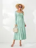 Casual Dresses Women's Elegant V-Neck Midi Dress with Cross Buttons 3 4 Sleeve A-Line Solid Color Party