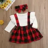 Ensembles de vêtements 0-18M 3PCS Christmas Born Baby Girl Vêtements Set Solide Tricoté Barboteuse Plaids Bib Jupe Tenues