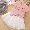 Ensembles de vêtements 2021 été filles ensembles de vêtements Denim fleur brodé revers TopNet fil jupe 2 pièces costume princesse bébé enfants enfants vêtements x0803