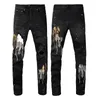 Calças de brim masculinas estampadas clássicas com buraco para motocicleta jeans de luxo moda masculina streetwear calças de grife masculinas28-40