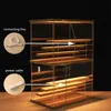 Lagringslådor BINS 3 Tier Riser Display Stand Case LED Light Clear Acrylic Showcase med trähyllor Lagring Box Figur Riser Parfym som visar 230803