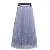 Skirts Fashion Women's Loose Mid-length Skirt Spring And Summer Gentle Bow Beaded Mesh Casual Elegant A-line Pleated Women