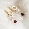 Kolczyki Dangle Natural Red Garnet Woda Drop Wiseld Women Kobiety Pearl Pearl Ear Studs Fairy Temperament Romantyczna praty urok biżuteria