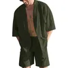 Heren Trainingspakken Zomer Strandkleding Mannen Katoen Linnen 2 Delige Set Effen Kleur Halve Mouw Knopen Shirts Shorts Losse Hawaiiaanse Outfits