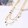 Ras du cou Vintage Bijoux Colliers Pour Femmes Double Couche Perle Charme Personnalité Ronde Géométrie Étoile Collier En Acier Inoxydable