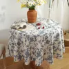 Bordduk Floral Linen Bomullsduk med TASSEL RETRO NAPPE DE COVER RUND DINING TEA TAFELKLEED