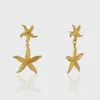 Stud Uworld Acier Inoxydable Distinctive Double Drop Starfish Boucles d'oreilles Étanche 18K PVD Plaqué Quintessential Summer Feeling Femmes 230804