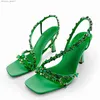 Chaussures habillées strass luxe femmes talons hauts bleu vert chaussures de fête mode rivet mince talons hauts sandales femmes été femmes Z230804