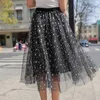 Sweet Star Mid length Pleated Flowing Fluffy Mesh Skirt Yarn A-line Skirt Half length Dress for Women Spring/Summer New Fashion