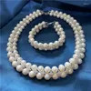 Collier Boucles d'Oreilles Naturelles 8-9mm Perle Bracelet Mode Clavicule Courte