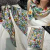 Scarves BYSIFA| Green Pink Silk Scarf Shawl Fall Winter Fashion Floral Design Mulberry Square Hijabs Accessories