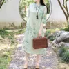 Roupas étnicas femininas plus size meia manga cheongsam algodão vintage verão solto vestido evasê estilo chinês trajes vestidos verdes