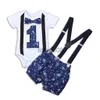 Conjuntos de roupas 4 # Conjunto de roupas para bebês meninos Recém-nascidos, meninos, cavalheiros, aniversário, manga curta, macacão, alças, suspensórios, shorts, roupas x0803