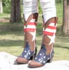 Boots Vintage مرصع بنتاغريس بنتغرام Western Cowboy Boots العلم الأمريكي مدبب الكعب طويل القامة بالإضافة إلى الأحذية النسائية 34 230803
