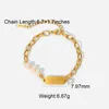 Strand Stainless Steel PVD 18K Gold Plated Tarnish Waterproof Natural Pearl ID Charm Bracelet For Woman Jewelry Wholesale Trendy