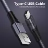 Laddare/kablar USB Typ C-kabel Snabbladdning för Samsung Xiaomi 3A USB C Kabel Mobiltelefon Charger Type C Data Transfer Wire Cord X0804