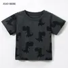 T-shirt de verão de algodão para meninos manga curta decote redondo com estampa de dinossauro camiseta infantil