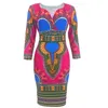 Etnisk kläder Dashiki African Dress Women 3/4 Sleeve V Neck Knee Length Robes Fashion Print Casual Office Lady Pencil Dresses 2023