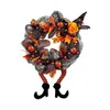 Flores decorativas Halloween LED Guirlanda de bruxa para porta da frente com decoração de malha de perna para interiores e exteriores