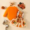 Clothing Sets 2023-07-28 Lioraitiin 0-18M Infant Baby Girls 3Pcs Halloween Outfits Long Sleeve Romper With Suspender Skirt Headband Set