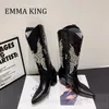 Boots Women Crystal Cyranced Boots Boots Heel Western Western Cowgirl Boots Boots Ladies Knight Boots على أحذية رعاة البقر 230803