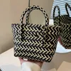 Shoulder Bags This year's popular color contrast niche straw woven bags for women 2023 new summer portable cabbage basket bucket bagsstylishhandbagsstore