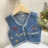 Jaquetas Marca Bebê Meninas Denim Colete Bonito Renda Bordado Jaqueta de Algodão Colete Crianças Crianças Roupas Sobretudo