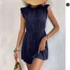 Summer Womens Soaring Sleeves Pure Color Lace Up Dress