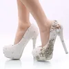 White Pearl Phoenix Scarpe da sposa Tacco alto Strass Tacco a spillo Abito da sposa Scarpe da cerimonia per adulti Prom Pumps Big Size 45251q