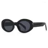 Zonnebril Elegant Ovaal Voor Dames Vintage Ins Kleine Ronde Zwarte Designer Shades UV400 Oculo